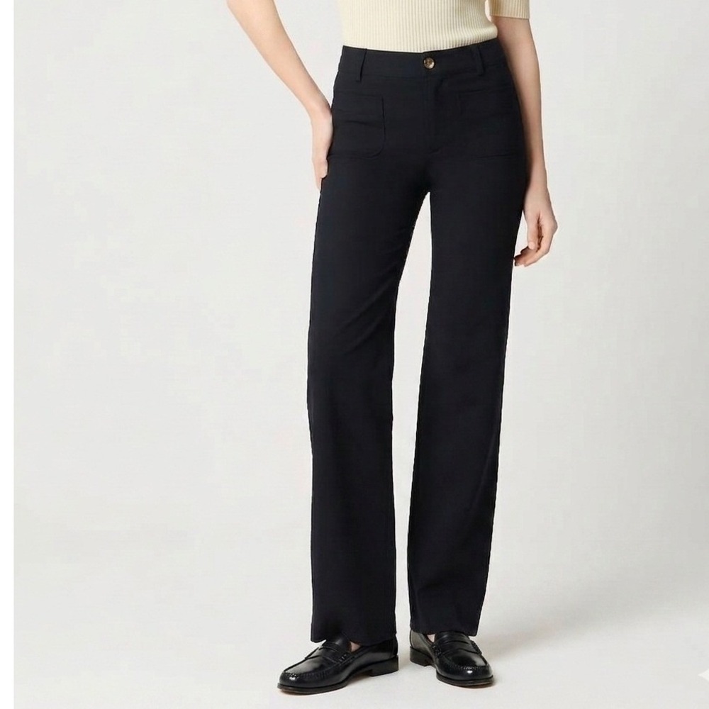 J.Crew Lizzie Pant Women Size 35 Waist Petite Black Linen Blend Wide Leg 35P NWT